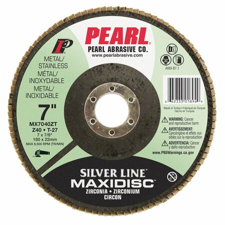 PEARL Silver Line ZC Maxidisc Flap Disc 7 x 7/8 Z40 T-27 MX7040ZT